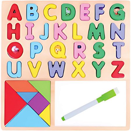 Brinquedo Pedagogico Madeira Encaixe e Quadro Branco 30X30