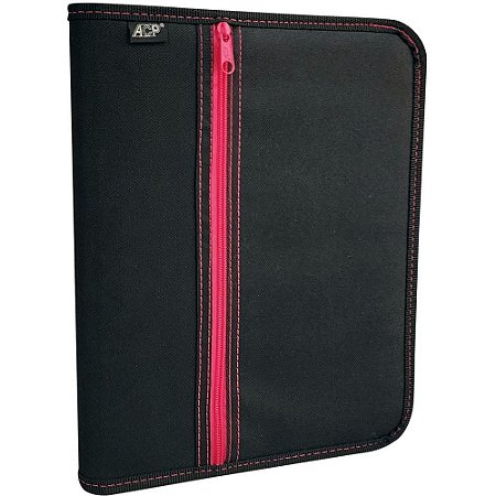 Fichario com Ziper NYLON Preto C/BOLSO NA Capa