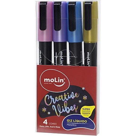Giz Liquido Metálico com 4 Cores Estojo Molin