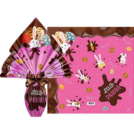 Embalagem P/OVO de Pascoa 24X24CM Chocolatier Rosa PCT.C/25