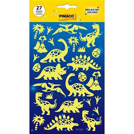 Adesivos Decorados Dino Brilha ESCURO 1FL 27 ETIQ Cartela