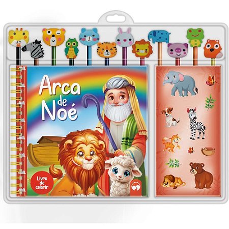 Livro de Colorir KIT Lapis+borracha ARCA de Noe