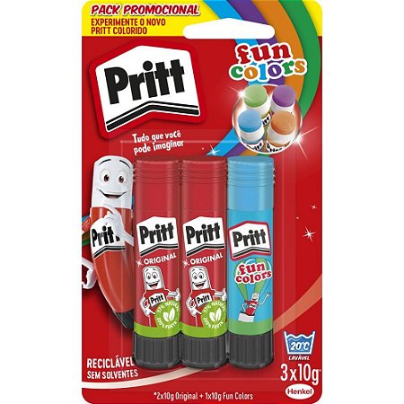 Cola em Bastao PRITT 10 Gramas 2+1 FUN Colors Blister