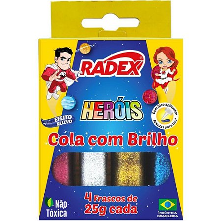 Cola com Glitter Tubo 25G. 4 Cores Estojo