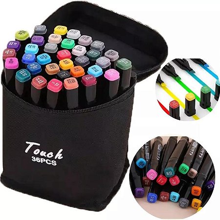 Kit Canetinhas Touch Coloridas Ponta Dupla com 36 Cores para Desenho