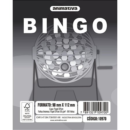 Bloco para Bingo Cinza 90X112MM 96 Folhas PCT.C/10