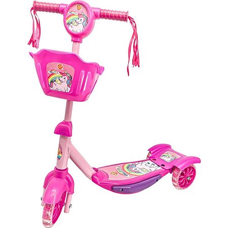 Patinete Unicornio C/LUZ,SOM e Cesta - DM TOYS
