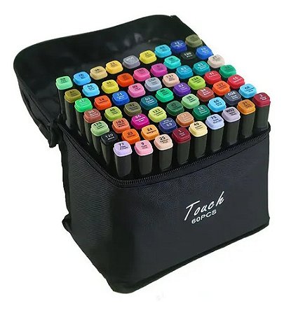 Kit Canetinhas Touch Coloridas Ponta Dupla com 60 Cores para Desenho