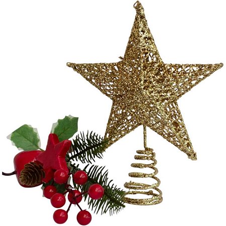 Artigo para Decoracao Natal Ponteira ARAMADA 15CM Ouro