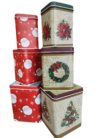 Kit 3 Latas Natalina em Metal TAM. PEQ-MED-GRANDE