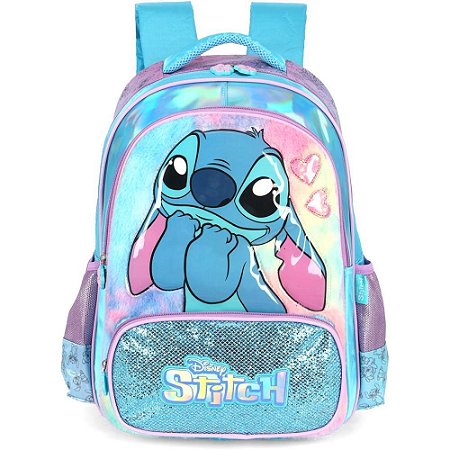 Mochila Infantil STITCH Azul G Cetim C/PELUCIA