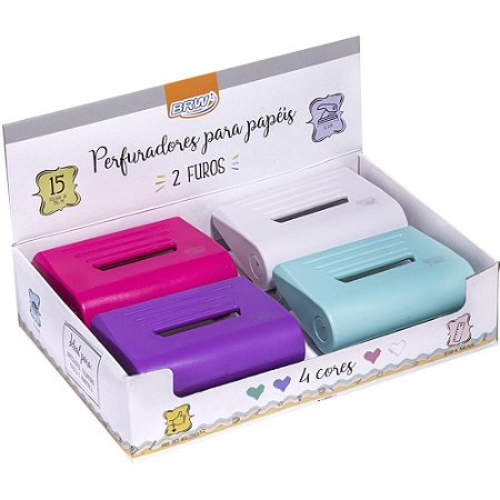 Perfurador de Papel Plastico 2 Furos P/15FLS 4 COR