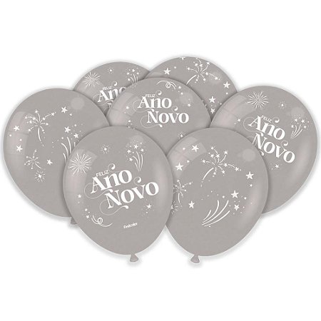 Balao Imperial ANO Novo Estampa Prata Metalli PCT.C/25