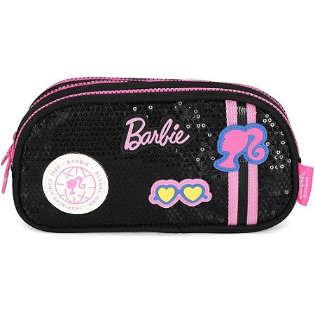 Estojo Triplo Barbie Preto C/PAETE
