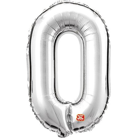 Balao Metalizado Numero 0 Prata 80CM.