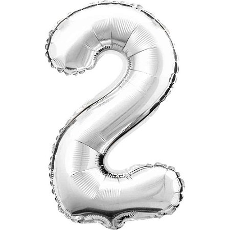 Balao Metalizado Numero 2 Prata 80CM.