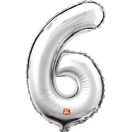 Balao Metalizado Numero 6 Prata 40CM.