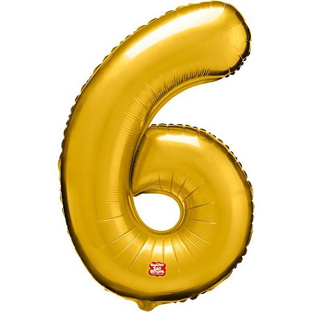 Balao Metalizado Numero 6 Dourado 100CM.
