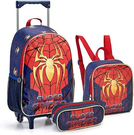 Kit Mochila Infantil Masculina Bolsa de Rodinha Homem ARANHA Seanite