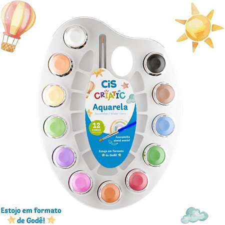 Aquarela Escolar CIS Criatic 12 Cores + Pincel Estojo