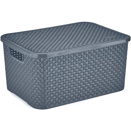 Caixa Plastica Multiuso Rattan C/ Tampa Chumbo GD 16L.