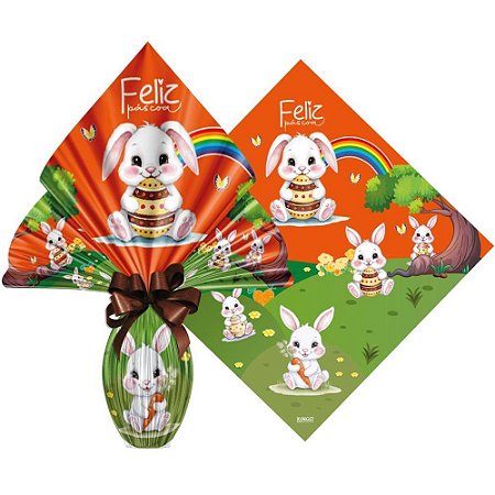 Embalagem P/OVO de Pascoa 34X34CM Bosque Coelho Laranja PCT.C/25