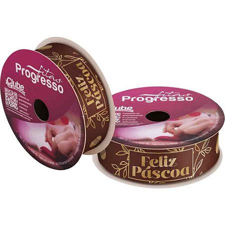 Fita de Cetim Decorada 22MM 10M. Feliz Pascoa MARROM/