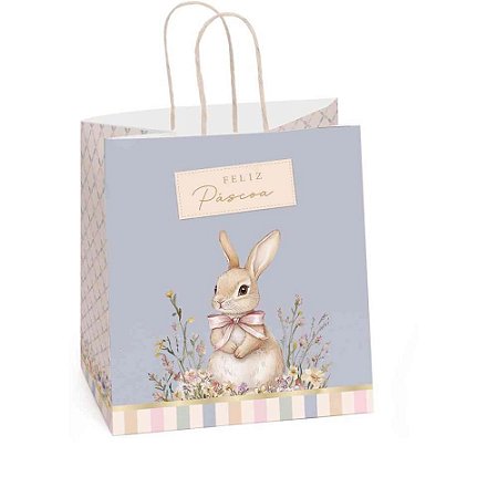 Sacola Decorada Pascoa Fiorela Azul 27,5X22X16CM PCT.C/10