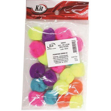 Aviamento Pompom MULTICOLOR#3 25MM C/20UN. Pacote