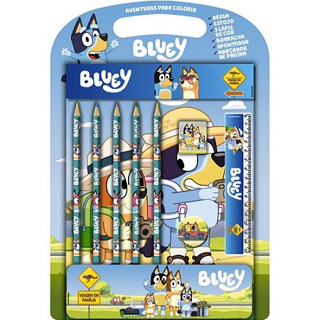 Livro Infantil Colorir Bluey Aventuras C/KIT Escolar