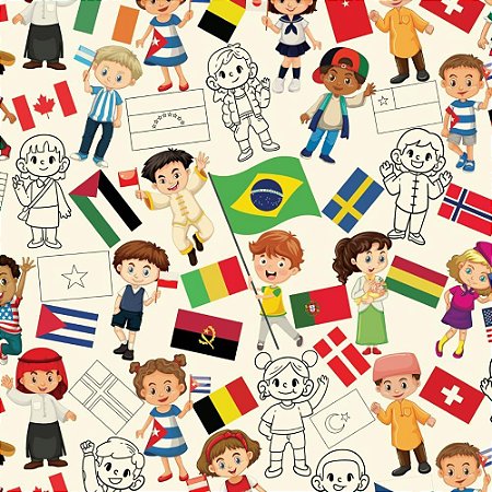 Papel Presente Bobina Couche 60CM. MOD.111 Criancas Bandeir BO-100MTS