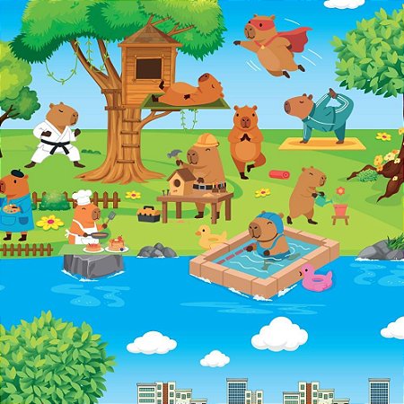 Papel Presente Bobina Couche 60CM. MOD.113 Mundo Capivaras BO-100MTS