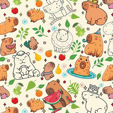 Papel Presente Bobina Couche 40CM. MOD.113 Mundo Capivaras BO-100MTS