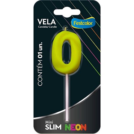 Vela para Aniversario N.00 Amarela Neon CX.C/10