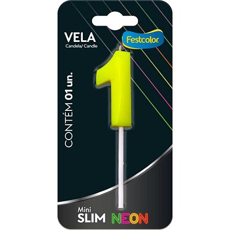 Vela para Aniversario N.01 Amarela Neon CX.C/10