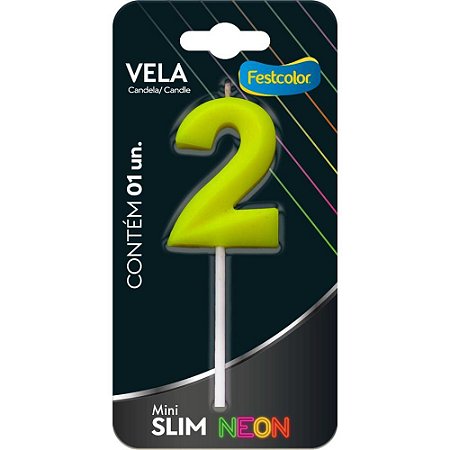 Vela para Aniversario N.02 Amarela Neon CX.C/10