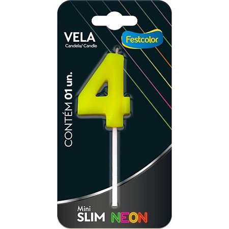 Vela para Aniversario N.04 Amarela Neon CX.C/10