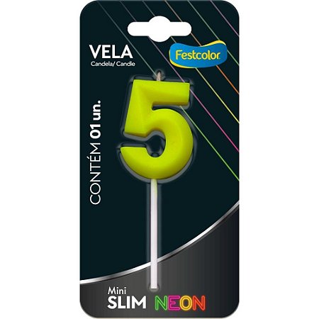 Vela para Aniversario N.05 Amarela Neon CX.C/10