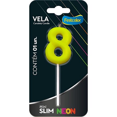 Vela para Aniversario N.08 Amarela Neon CX.C/10