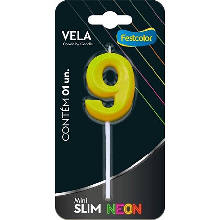 Vela para Aniversario N.09 Amarela Neon CX.C/10