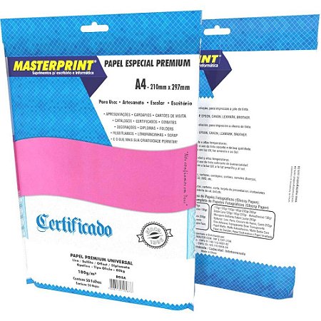 Papel A4 Diplomata Rosa OFFSET Premium 180G. PCT.C/50