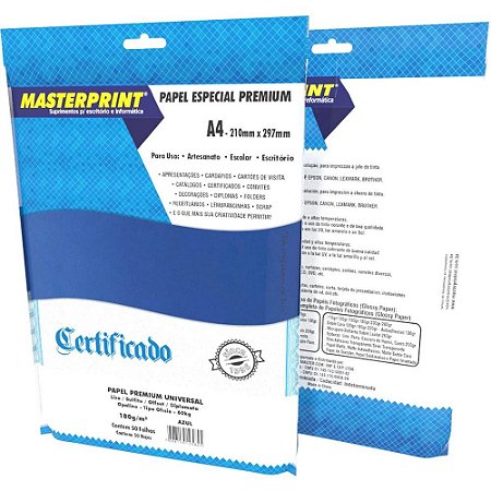 Papel A4 Diplomata Azul OFFSET Premium 180G. PCT.C/50