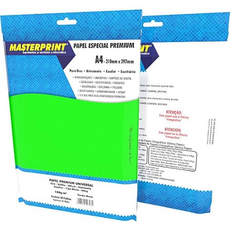Papel A4 Color Verde Neon 180G. PCT.C/20