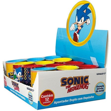 Apontador com Deposito 2 Furos Sonic Latinha BIG/PADRAO 3COR DP.C/12