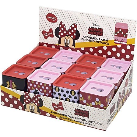 Apontador com Deposito 2 Furos Minnie Quadrado Metalico 4MOD DP.C/12