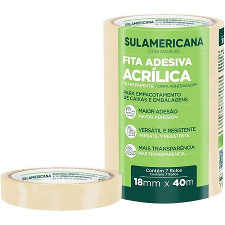 Fita para Empacotamento Sulamericana  18MMX40M TRANSP. PCT.C/07