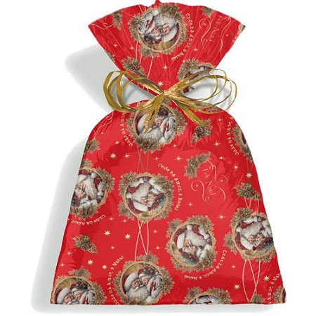 Saco Metalizado de Natal 30X45CM Magia de Natal Perol. PCT.C/50