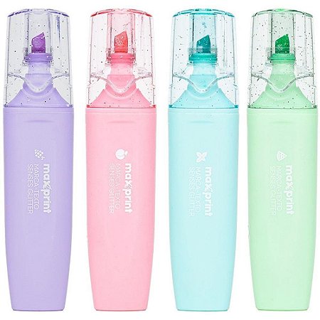 Caneta Marca Texto 4 Cores Glitter com Cheirinho Estojo