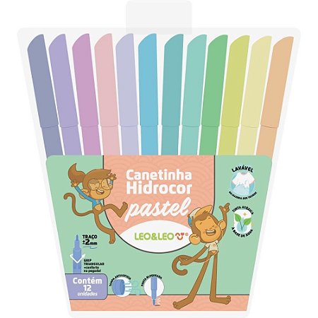 Caneta Hidrografica Leo e Leo TONS Pastel 12CORES Estojo