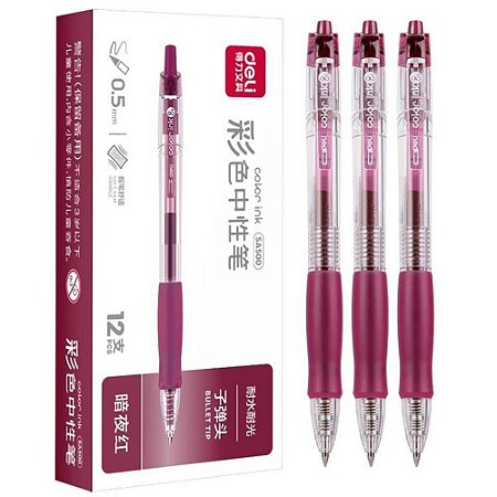 Caneta GEL Retratil C/GRIP Vinho 0,5MM CX.C/12